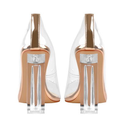 Clear Pointed Toe Block High Heel Pumps