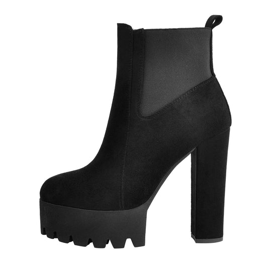 Black Suede Chunky High Heel Ankle Boots