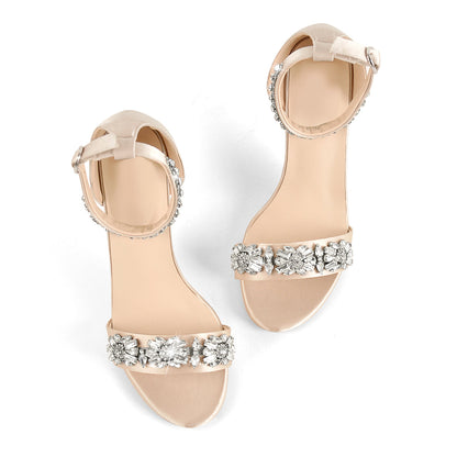 Rhinestone Embellished Ankle Strap White Sandals