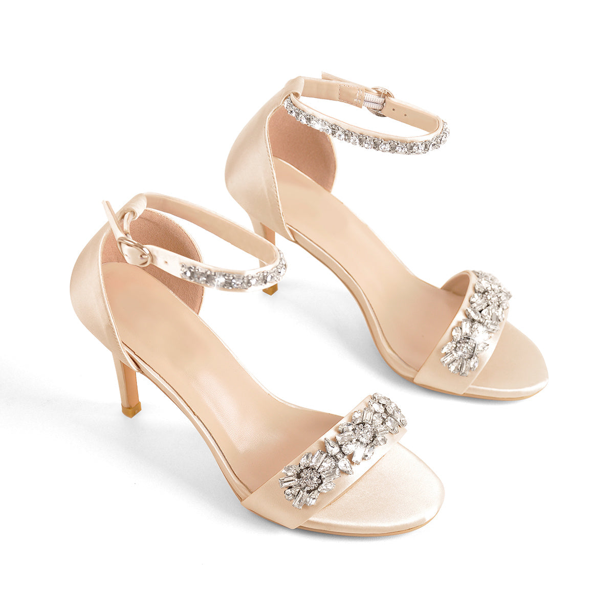 Rhinestone Embellished Ankle Strap White Sandals