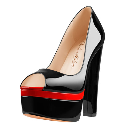 Black Peep Toe Double Platform Stiletto High Heel Pumps