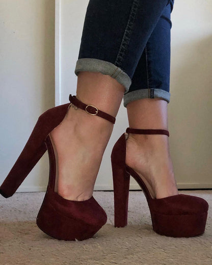 Platform Chunky High Heel Mary Jane Burgundy Pumps