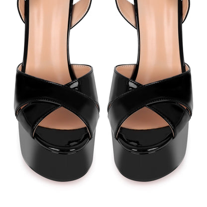 Black Platform Chunky Heel Ankle Strap Sandals