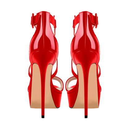 Patent Leather Platform Cross-tied Stiletto Sandals