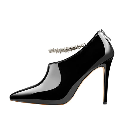 Rhinestone Chain Ankle Straps High Heel Pumps