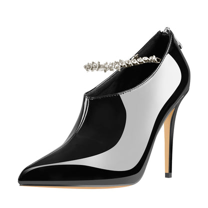 Rhinestone Chain Ankle Straps High Heel Pumps