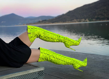 Open Toe Snake Fluorescent Color Stiletto High Heel Over The Knee Boots