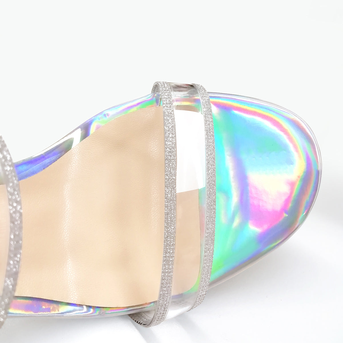 Holographic Slip-On Transparent Chunky Heels Mules