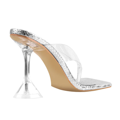 Square Toe Transparent Tapered High Heel Sandals