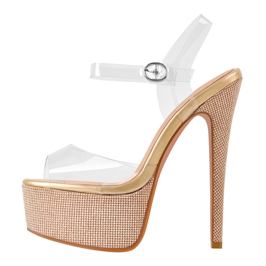 Clear PVC Ankle Strap Buckle Stiletto High Heel Sandals