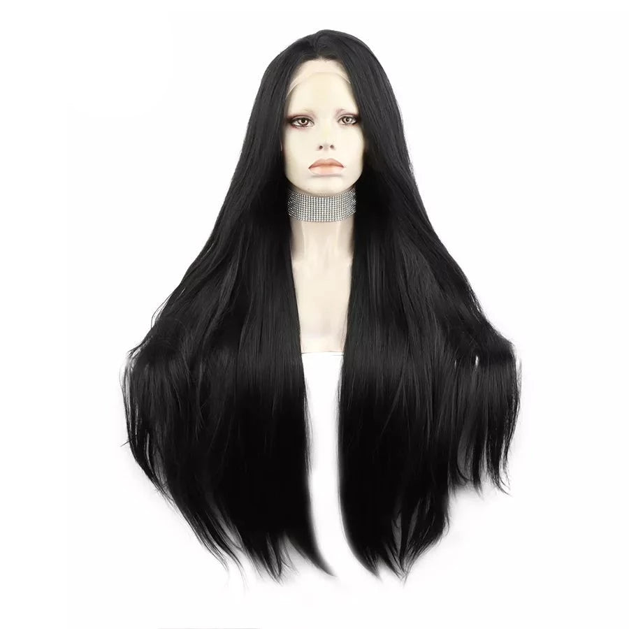 Sultry Silhouette: Jet Black 30-Inch Front Lace Wig for Captivating Feminine Flair - Sissy Panty Shop
