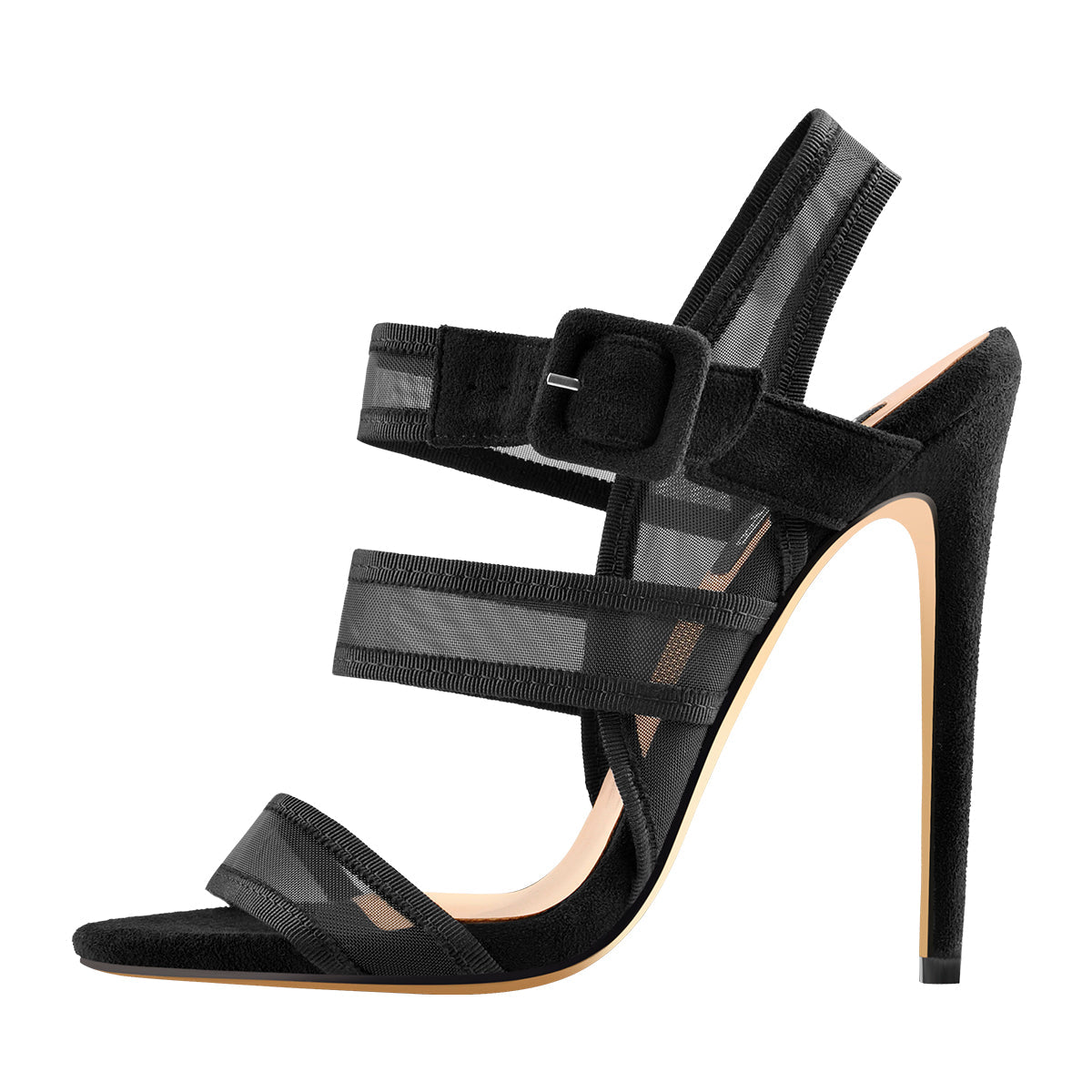 Mesh Straps Stiletto Buckle Strap Sandals