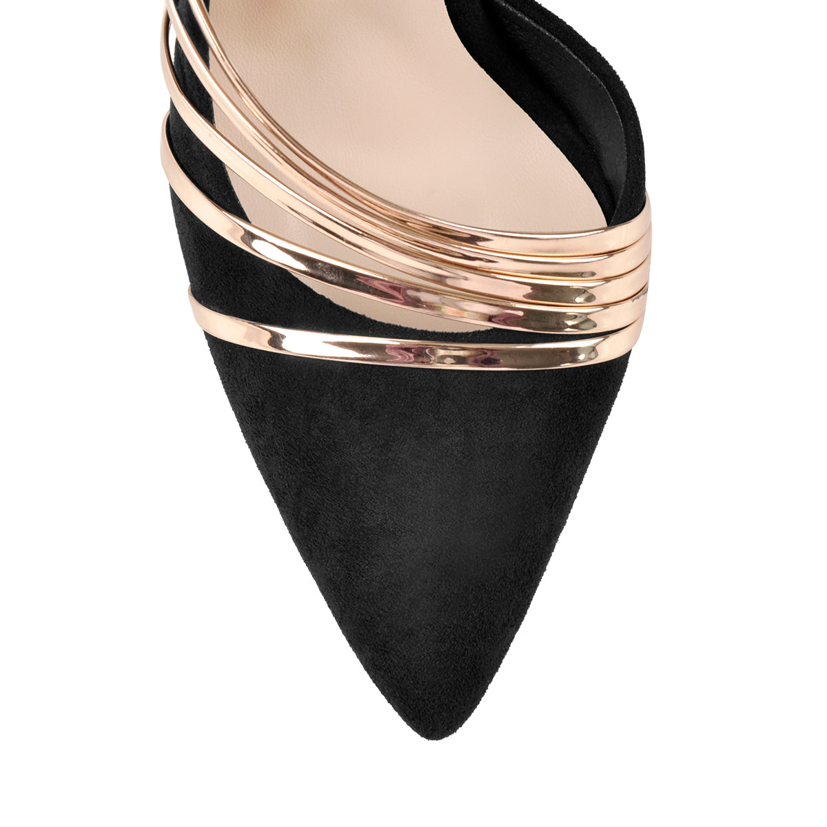 Pointed Toe Black Suede High Heel Gold Stiletto Pumps