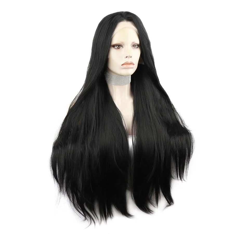 Sultry Silhouette: Jet Black 30-Inch Front Lace Wig for Captivating Feminine Flair - Sissy Panty Shop