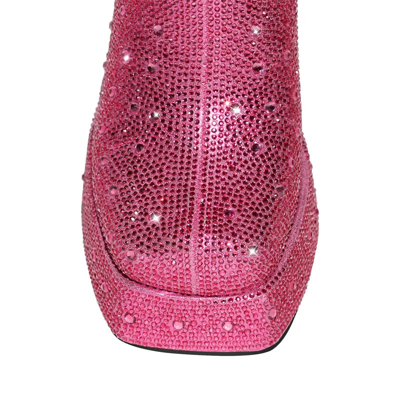 Pink Rhinestone Sissy Ankle Boots