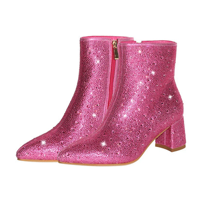 Pink Rhinestones Sissy Ankle Boots