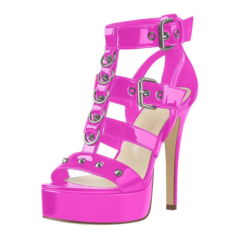 Open Toe Rivet Platform Sandals