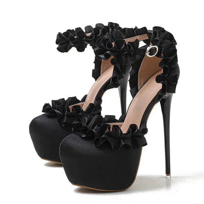 Sissy Ruffled Extreme High Heels Ankle Strap Pumps - Sissy Panty Shop