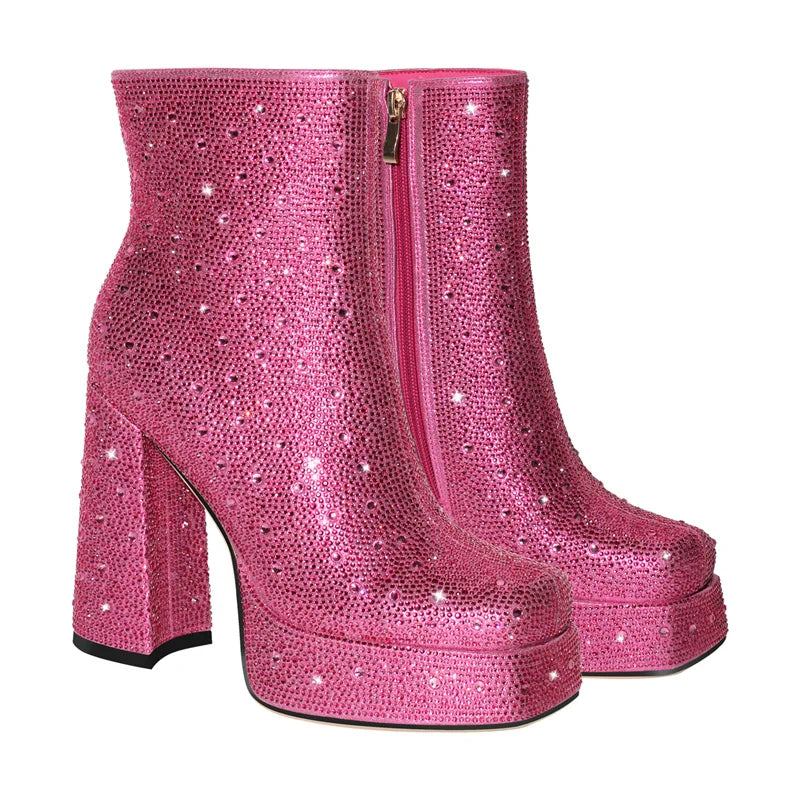 Pink Rhinestone Sissy Ankle Boots