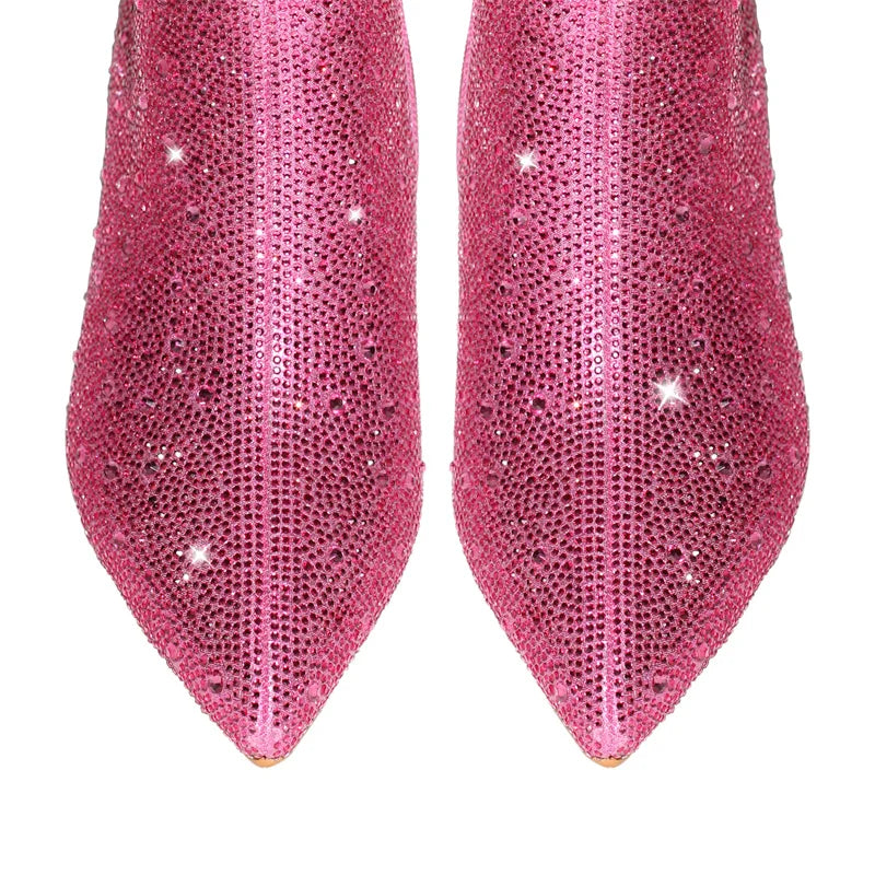 Pink Rhinestones Sissy Ankle Boots