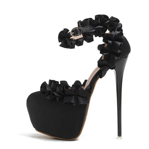 Sissy Ruffled Extreme High Heels Ankle Strap Pumps - Sissy Panty Shop