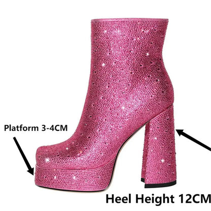 Pink Rhinestone Sissy Ankle Boots