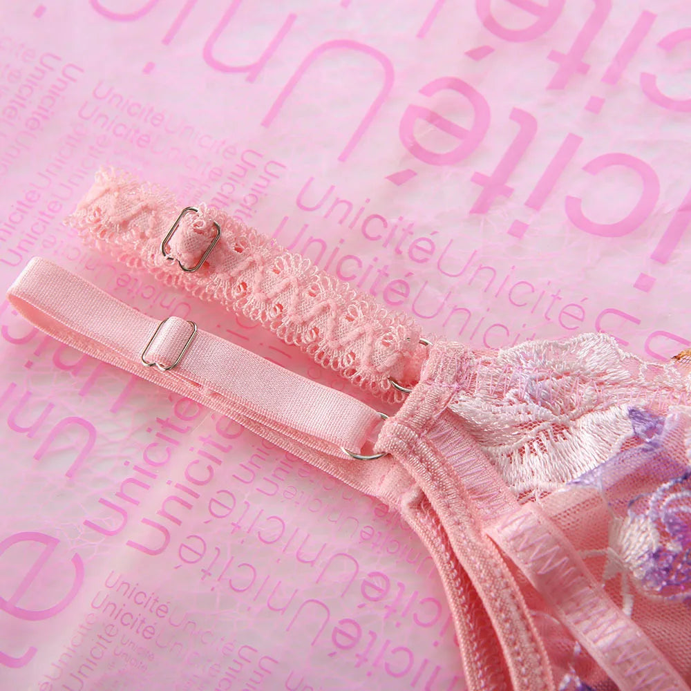 Pink Ruffles Transparent 3-Piece Lingeri Set