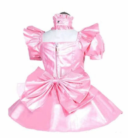 Pink Sissy Maid Girl Lockable Satin Dress