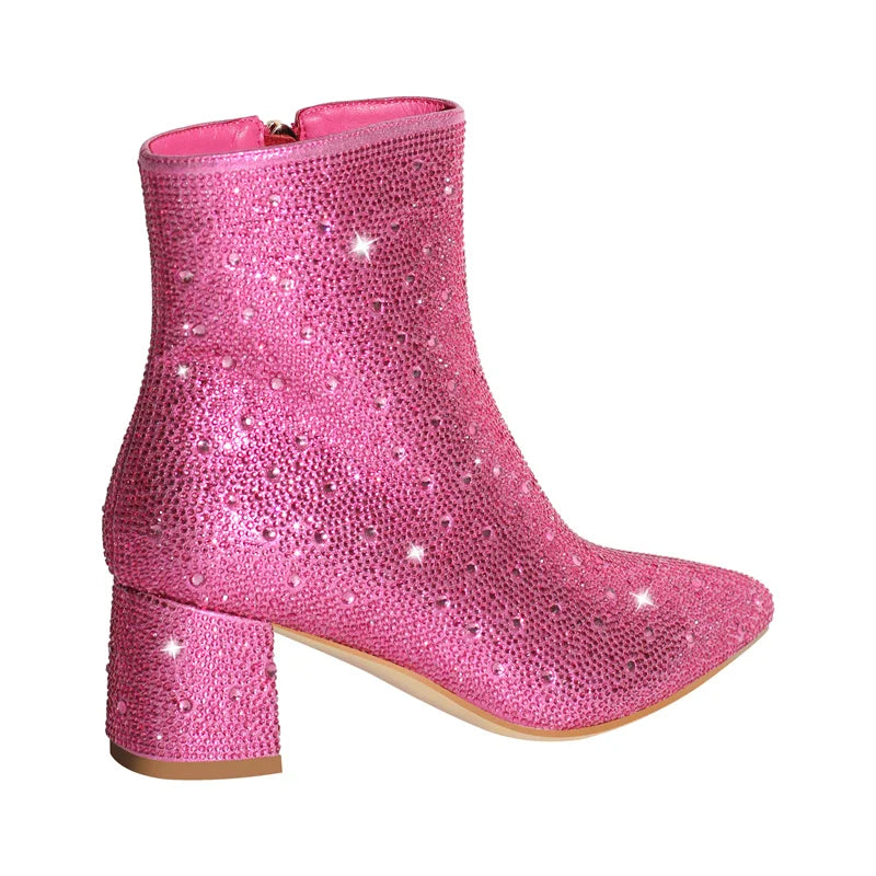 Pink Rhinestones Sissy Ankle Boots