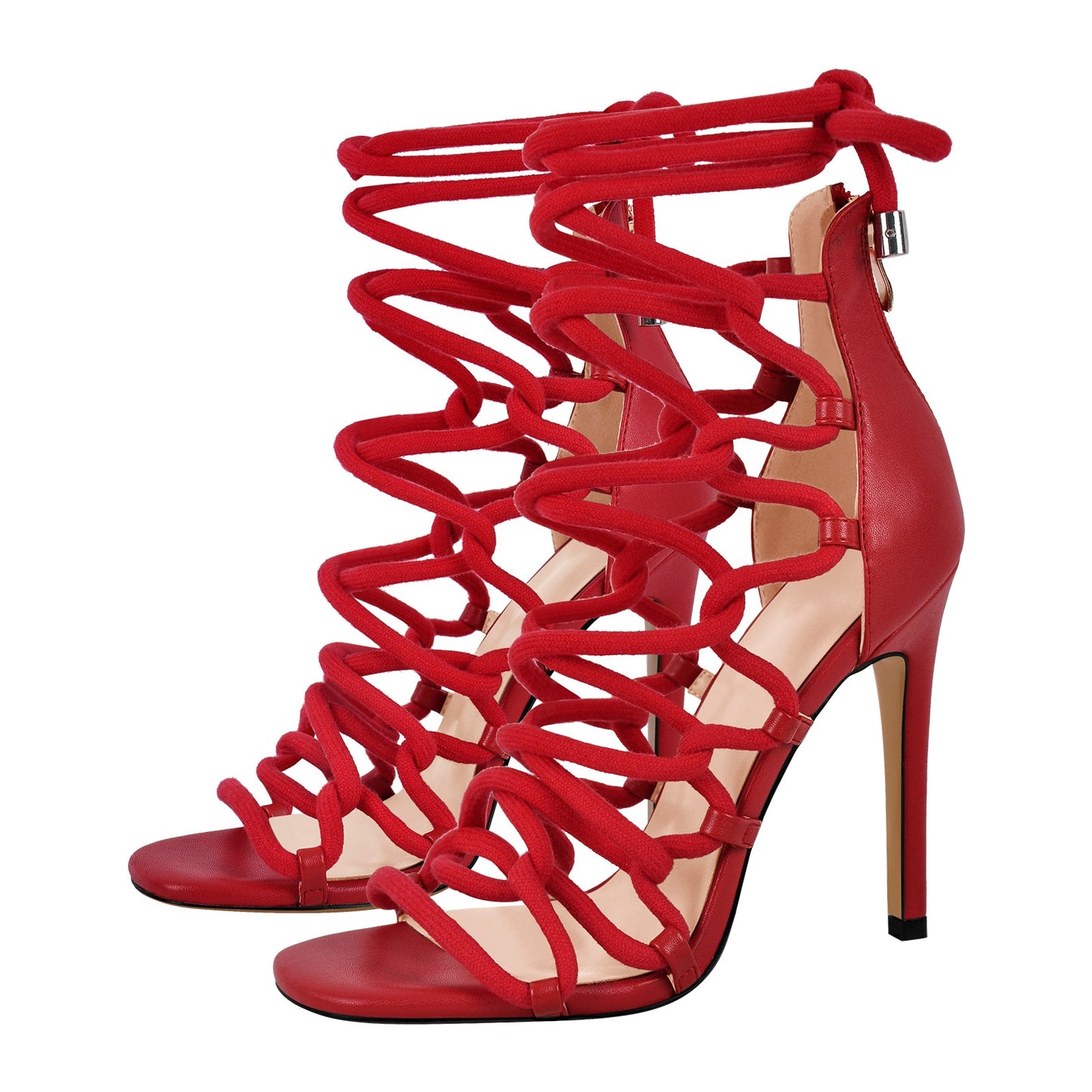 Gladiator Round Toe Lace-up Stiletto Sandals