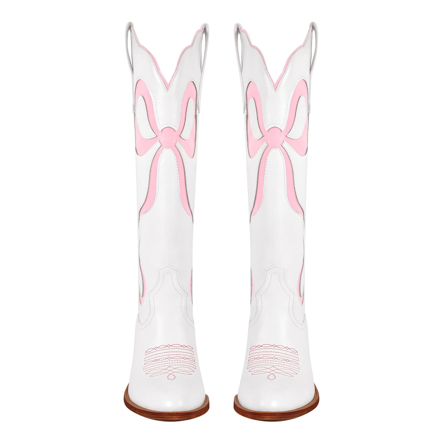 White Pointed Toe Pink Bow Knee High Western Boots