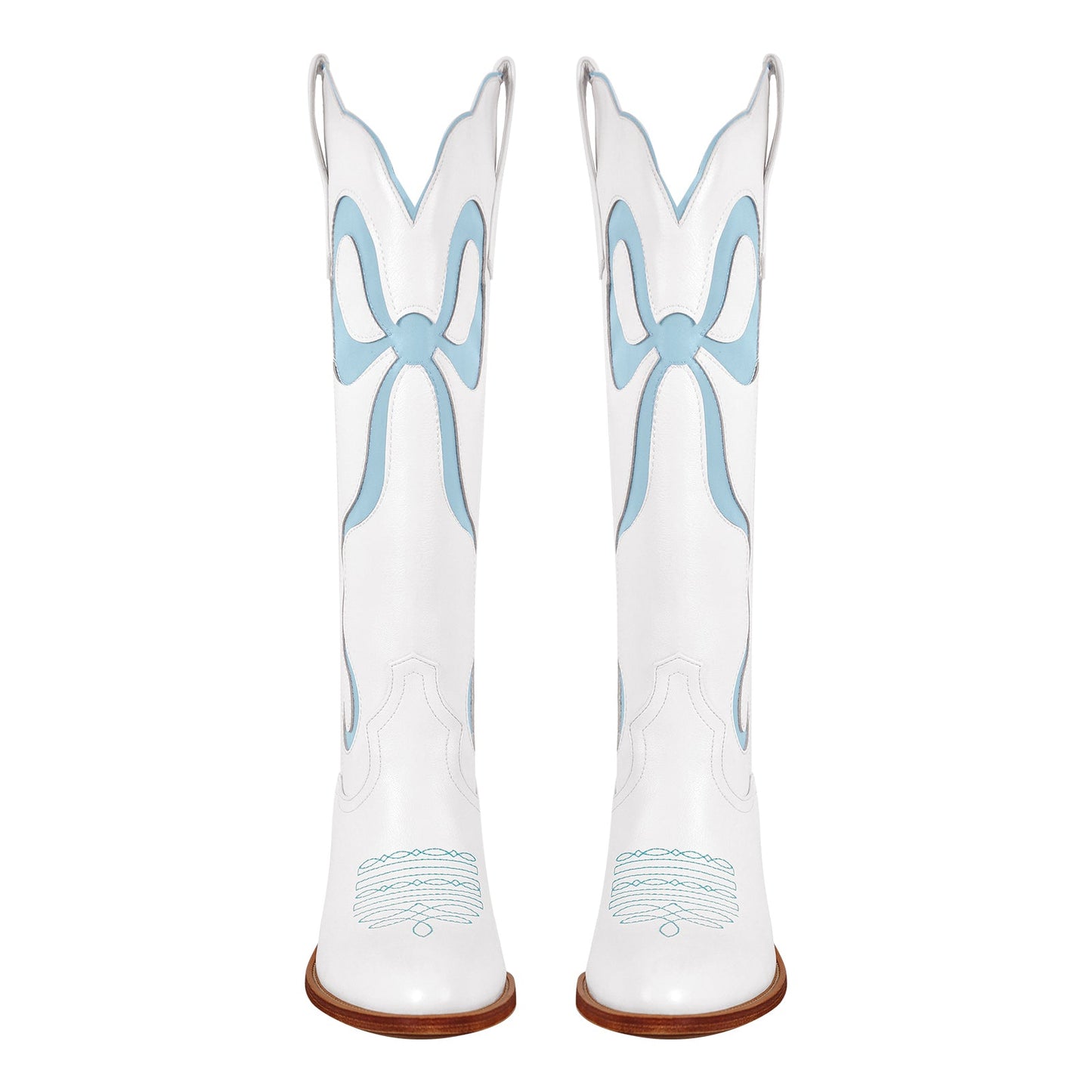 White Pointed Toe Pink Bow Knee High Western Boots