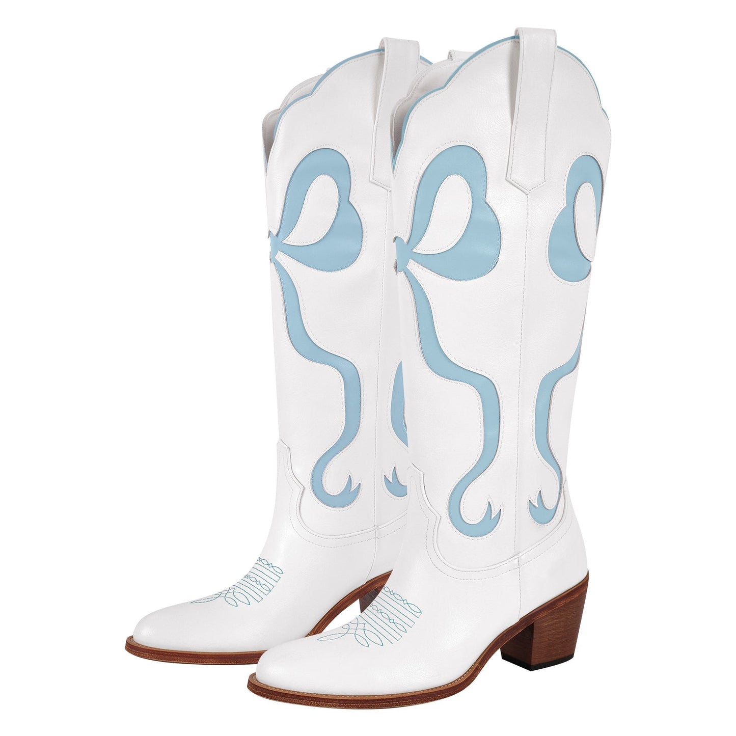 White Pointed Toe Pink Bow Knee High Western Boots