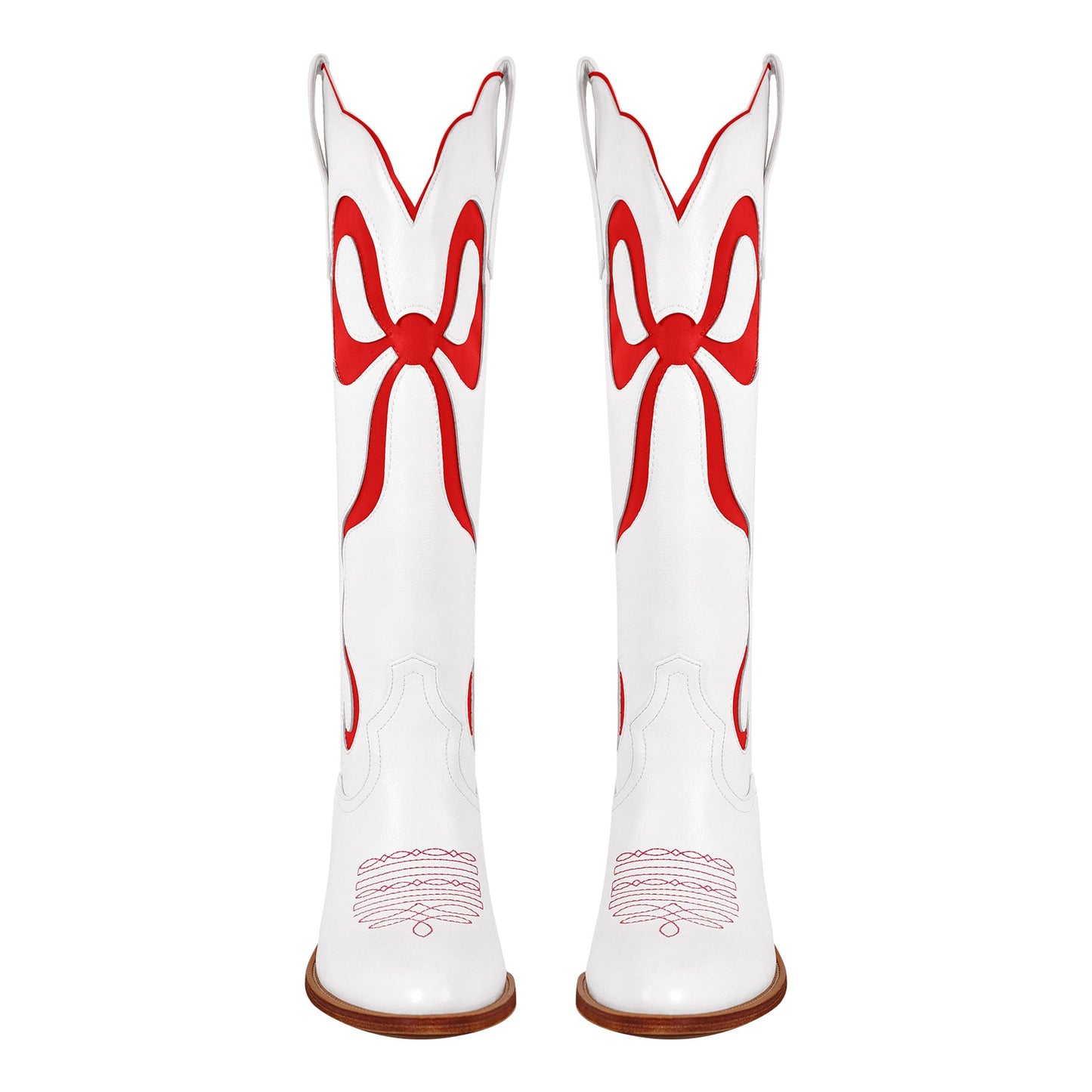 White Pointed Toe Pink Bow Knee High Western Boots