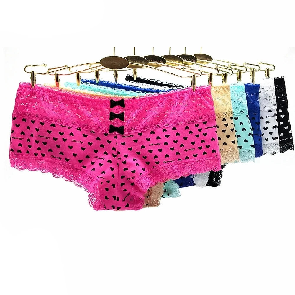 Sweet and Sassy Heart Print Sissy Lace Boyshort Panties Set (5 Pieces) - Sissy Panty Shop