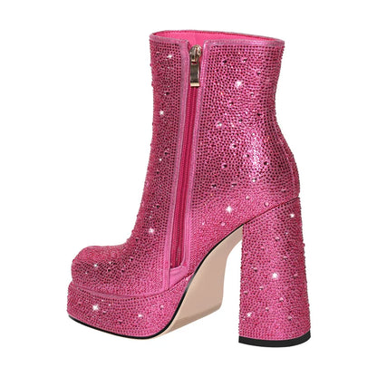 Pink Rhinestone Sissy Ankle Boots