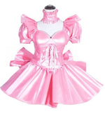 Pink Sissy Maid Girl Lockable Satin Dress