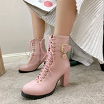 Chic in Pink: Sassy Lace-Up Ankle Boots with Belt Buckle for Feminine Flair - Sissy Panty Shop