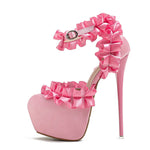 Sissy Ruffled Extreme High Heels Ankle Strap Pumps - Sissy Panty Shop