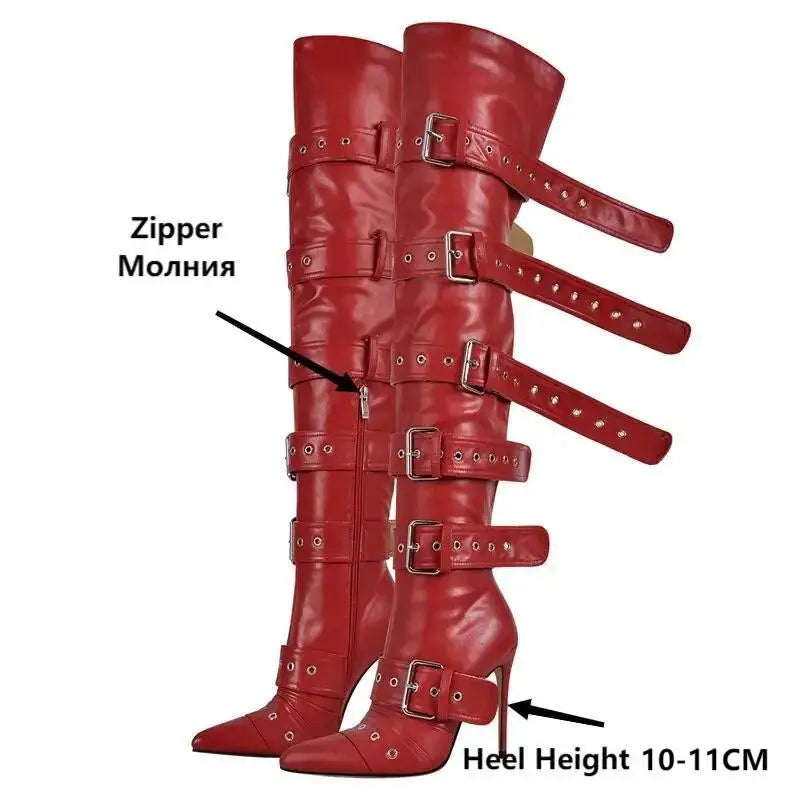 Over The Knee Buckle Strap Boots