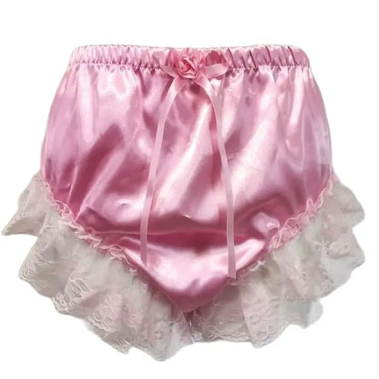 Crossdressing Sissy Pink Satin & Lace Panty Shorts