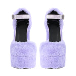 Chunky Heel Ankle Strap Fur Mary Jane Pumps