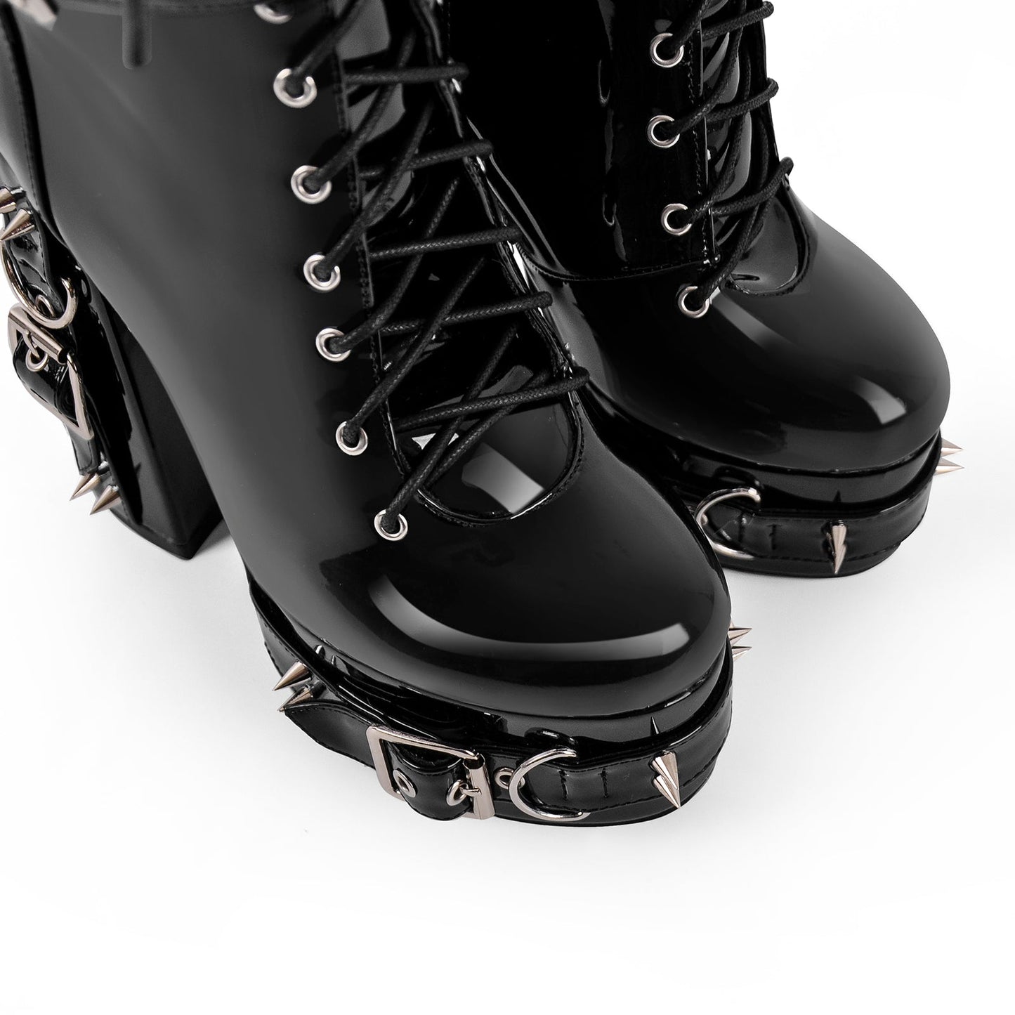 Rivet Belt Buckle Platform Lace-up Chunky Heel Boots