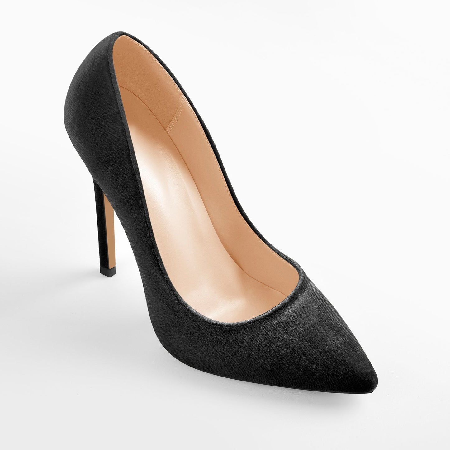 Pointed Toe Stiletto Slip-On Black Velvet Pumps