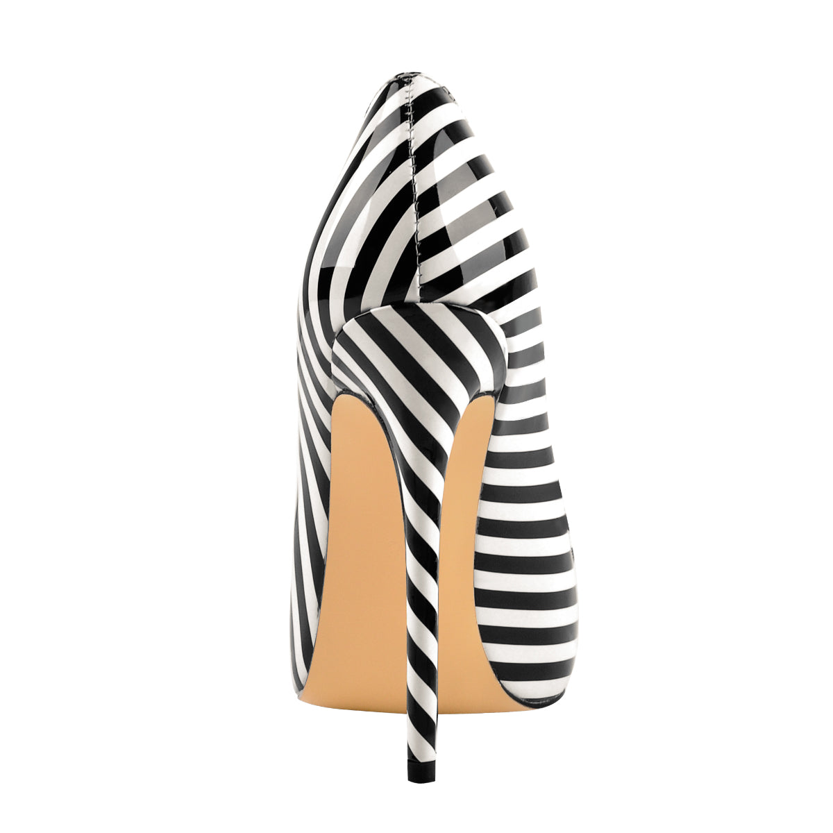 Black White Stripes Pointed Toe High Heel Pumps