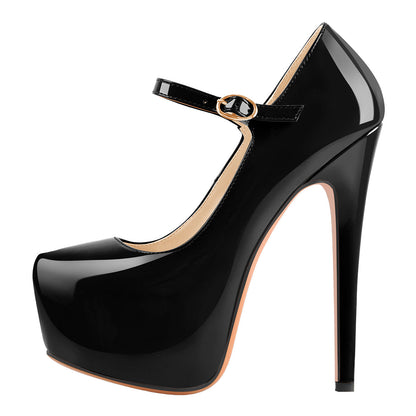 Mary Jane Platform Black Pointed Toe Stiletto High Heels Pumps