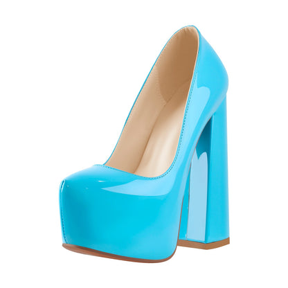 Platform Round Toe High Heel Slip-On Blue Pumps