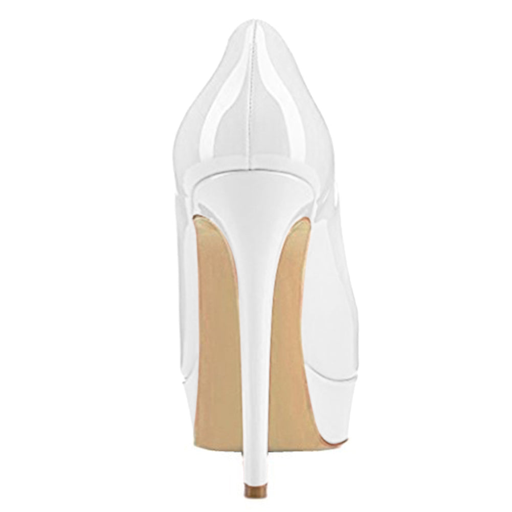 Round Toe Low Platform White Slip On High Heels