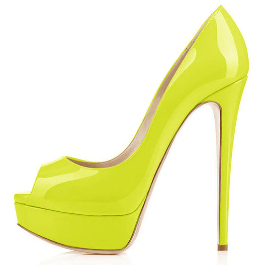 Yellow Platform Peep Toe Stiletto Pumps