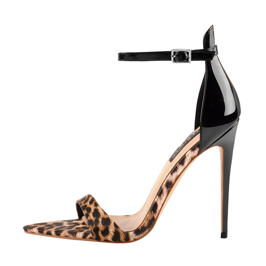 Pointy Open Toe Leopard Ankle Sandals